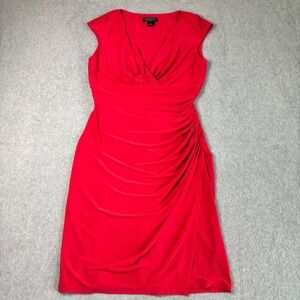 Lauren Ralph Lauren Red Dress Sheath Ruched Sleeveless V-Neck Size 6